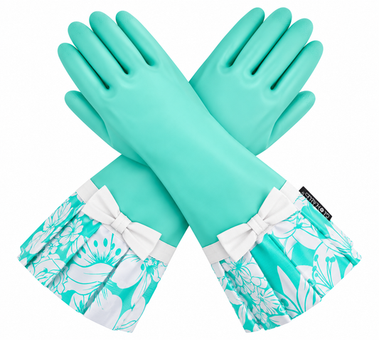 Green Glove with liner with Mint Victoria Trim and White Bow