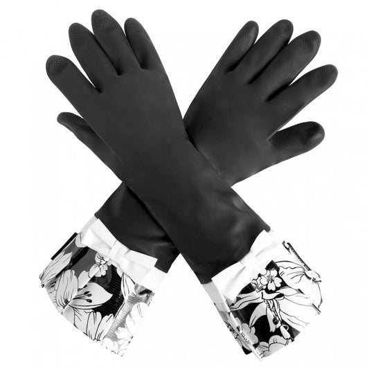 Black Glove without liner with Black Victoria Trim and White Bow