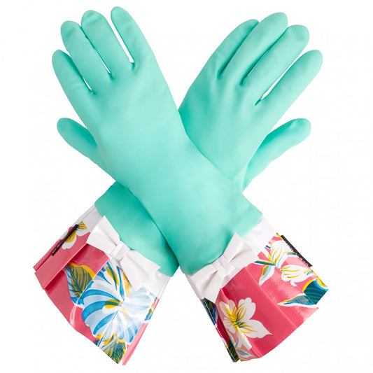 Green Glove with liner with Pink Hibiscus Trim and White Bow