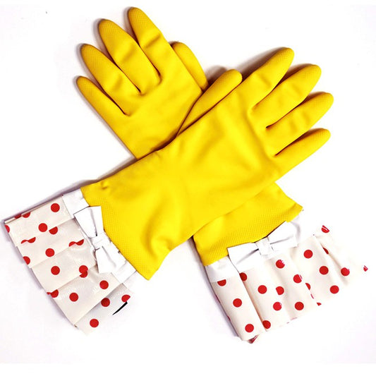 YELLOW GLOVE WITH PINK DOT THICK LINED