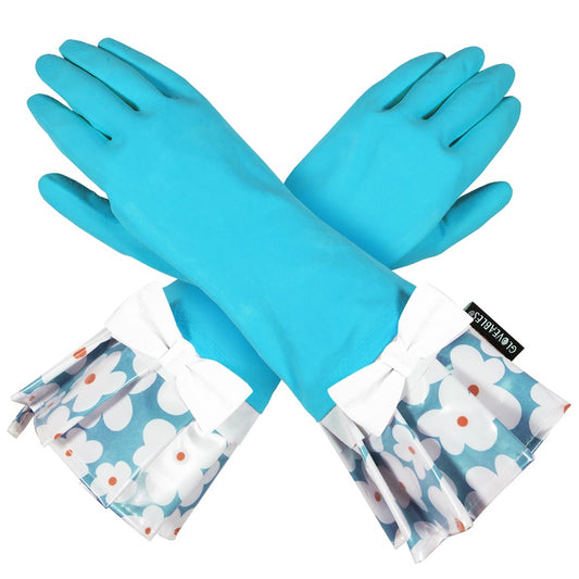 BLUE GLOVE WITH BLUE FLOWER CUFF 1900BG-46 all sales are final