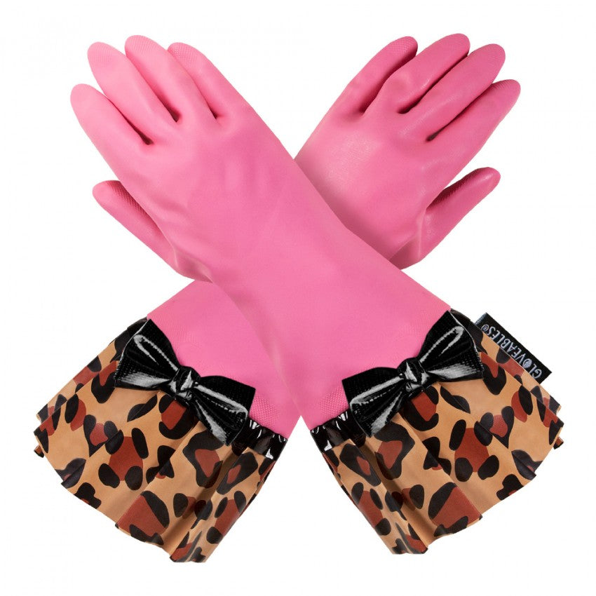 PINK GLOVE WITH LEOPARD PRINT CUFF 1300PG-60 HEAVY AND LINED