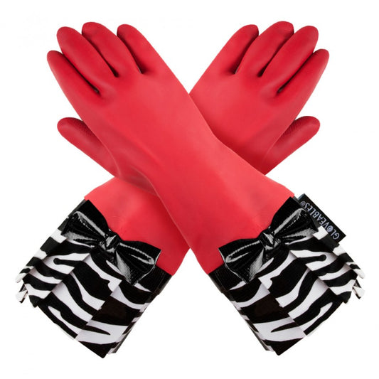 RED GLOVE WITH ZEBRA PRINT CUFF 1800RG-50 THICK AND LINED PROTECT YOUR MANICURE