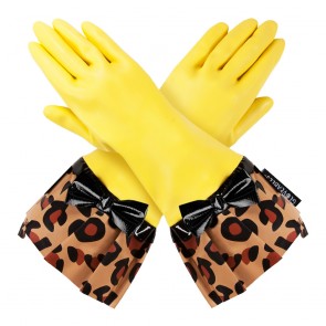 YELLOW GLOVE WITH LEOPARD PRINT CUFF 1600YG-60